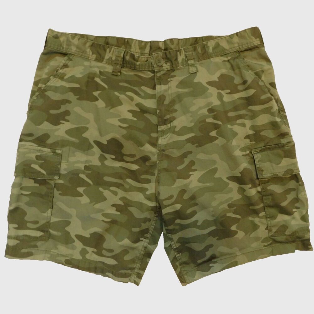 George Camo Cargo Shorts Green 9.5” Inseam Size 44 Stretch Pockets Mens EUC